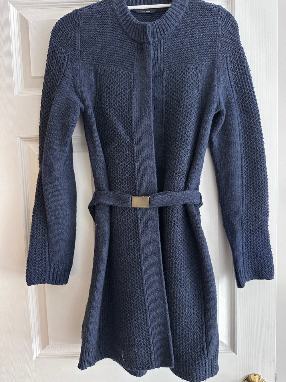Hugo Boss Women’s Navy Blue Made in Italy Mid-Length Cardigan with Belt Size M